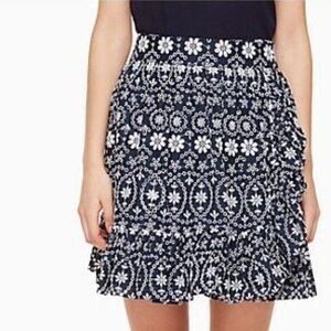 NEW Kate Spade Navy Blue & White Eyelet Wrap Skirt Sz 4 Lined 100% Cotton